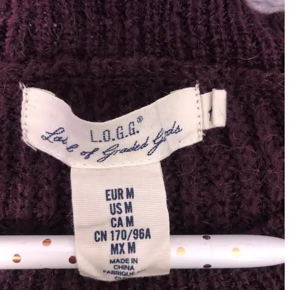 L.O.G.G. Mohair Ribbed High Low Cropped Drop Shoulder Burgundy Chunky Sweater M - Picture 6 of 10
